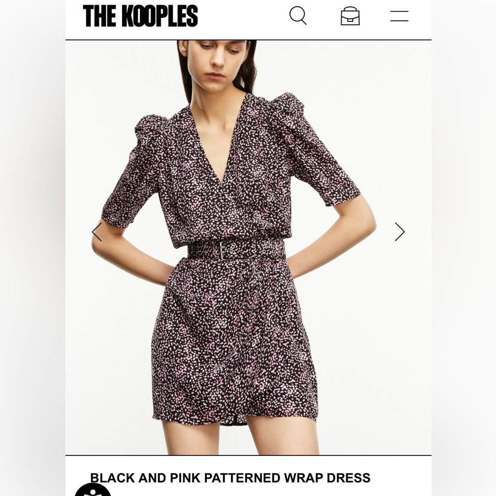 THE KOOPLES BLACK AND PINK PATTERNED WRAP DRESS SIZE 1 Small